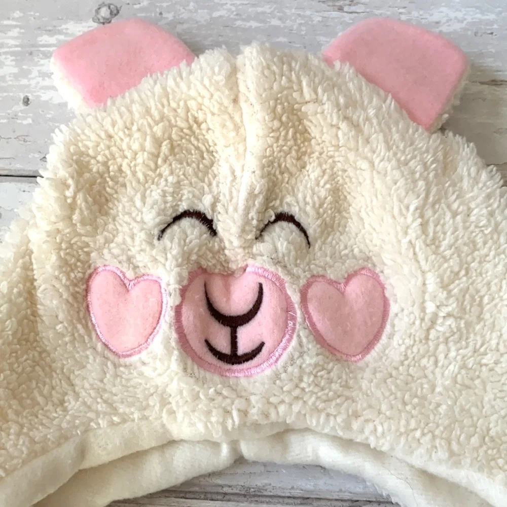 Kids Fleece Lamb Costume Winter Hat Cream Animal Ears Toddler Girls Hall
